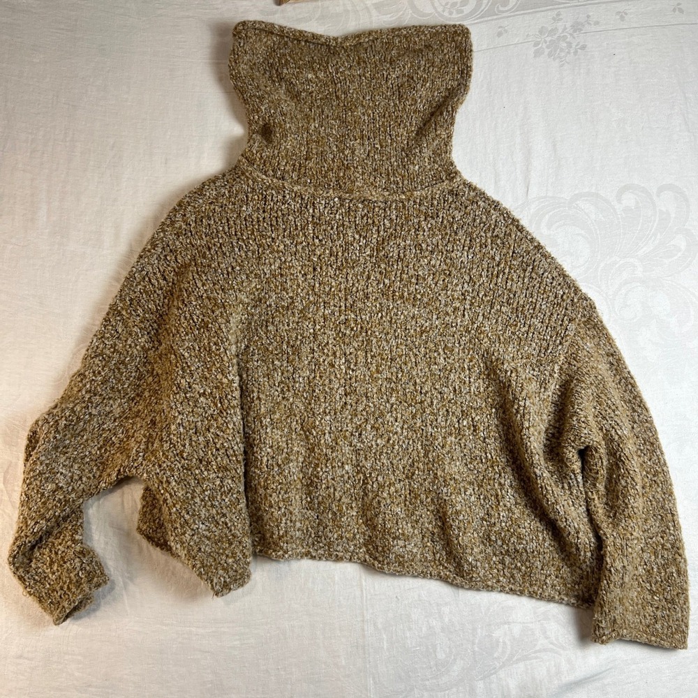 Free People Turtleneck Medium Womens Textured Dolman Sleeve Sweater Neutral Cozy